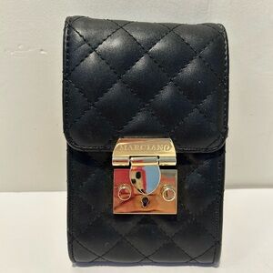 Marciano Black Quilted Leather Mini belt Phone Bag with Gold Lock